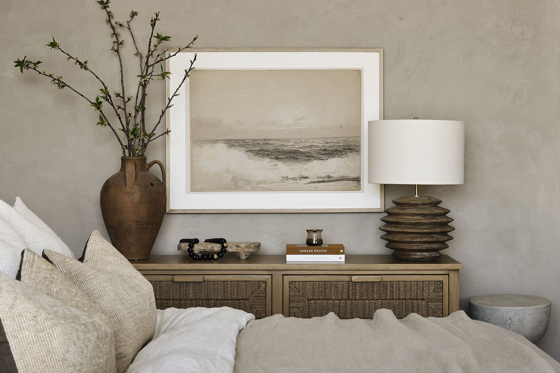 Bedroom with Vase | Tulum House | Modern Nest | Custom Home Builder | Scottsdale, AZ | Design, Build, Furnish
