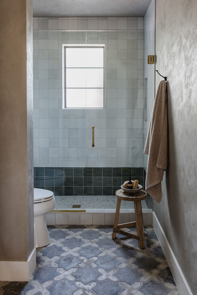 Spanish Revival by Modern Nest | Powder Bathroom | Limestone Sink | Concrete Tile | Spanish Style Home Remodel | Scottsdale, Arizona Home Remodel | Market by Modern Nest | Modern Nest | Scottsdale, AZ | Design, Build, Furnish