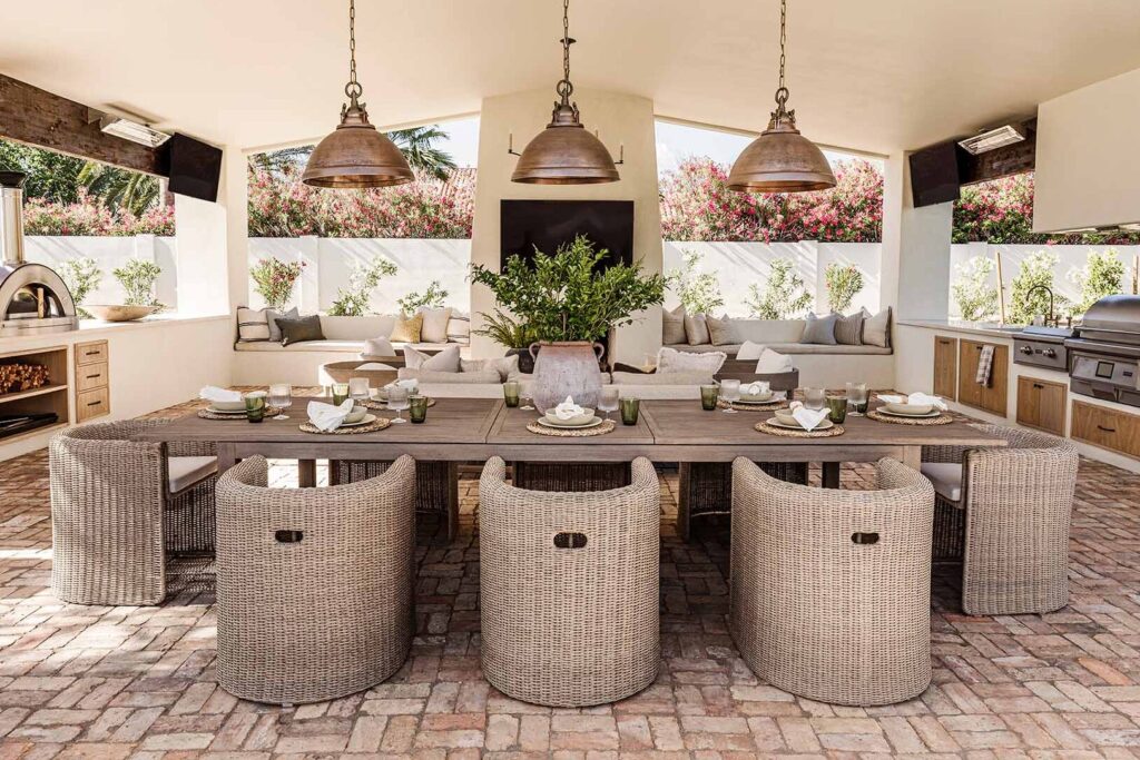 Summer State of Mind an Outdoor Summer Living Collection by Modern Nest | Outdoor Summer Living | Outdoor Furniture | Jillian Bader's Outdoor Living Space | Outdoor Dining | Aileen Pendant |  Yuma Outdoor Dining Chair | Market by Modern Nest | Modern Nest | Design, Build, Furnish